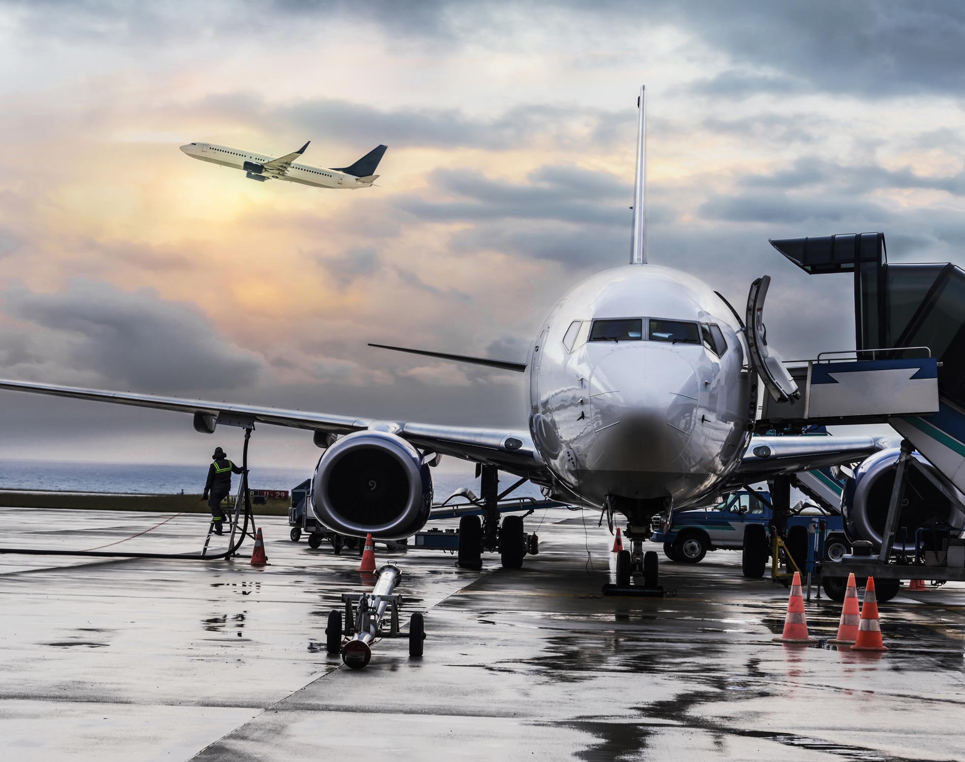 Passenger airplane getting ready for flight