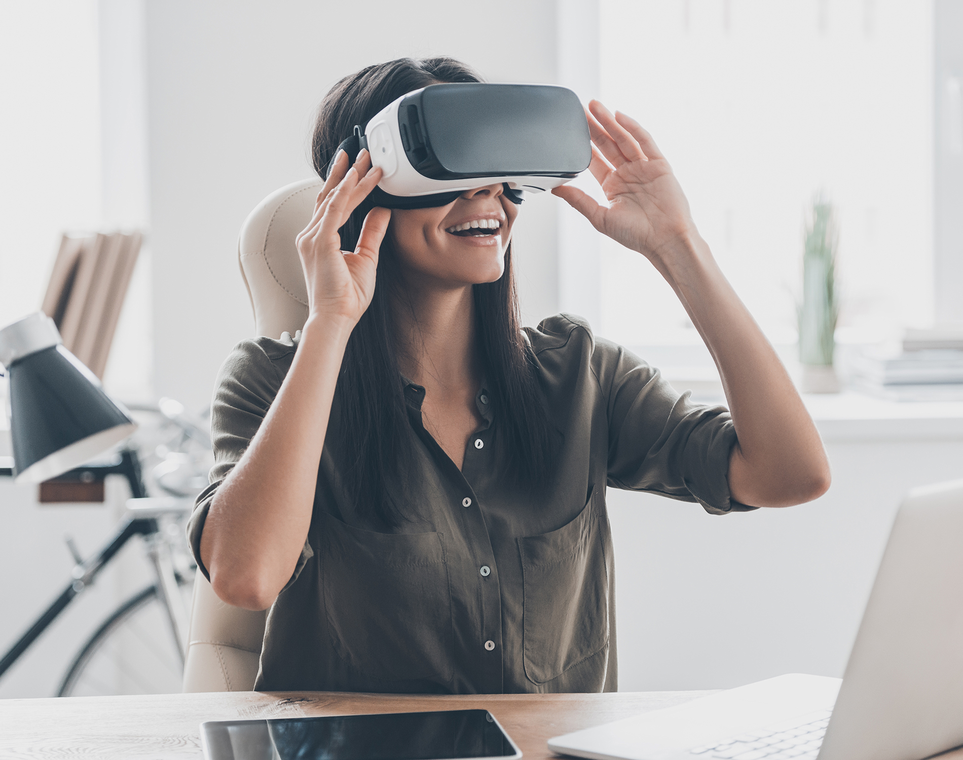 Woman using virtual Reality headset