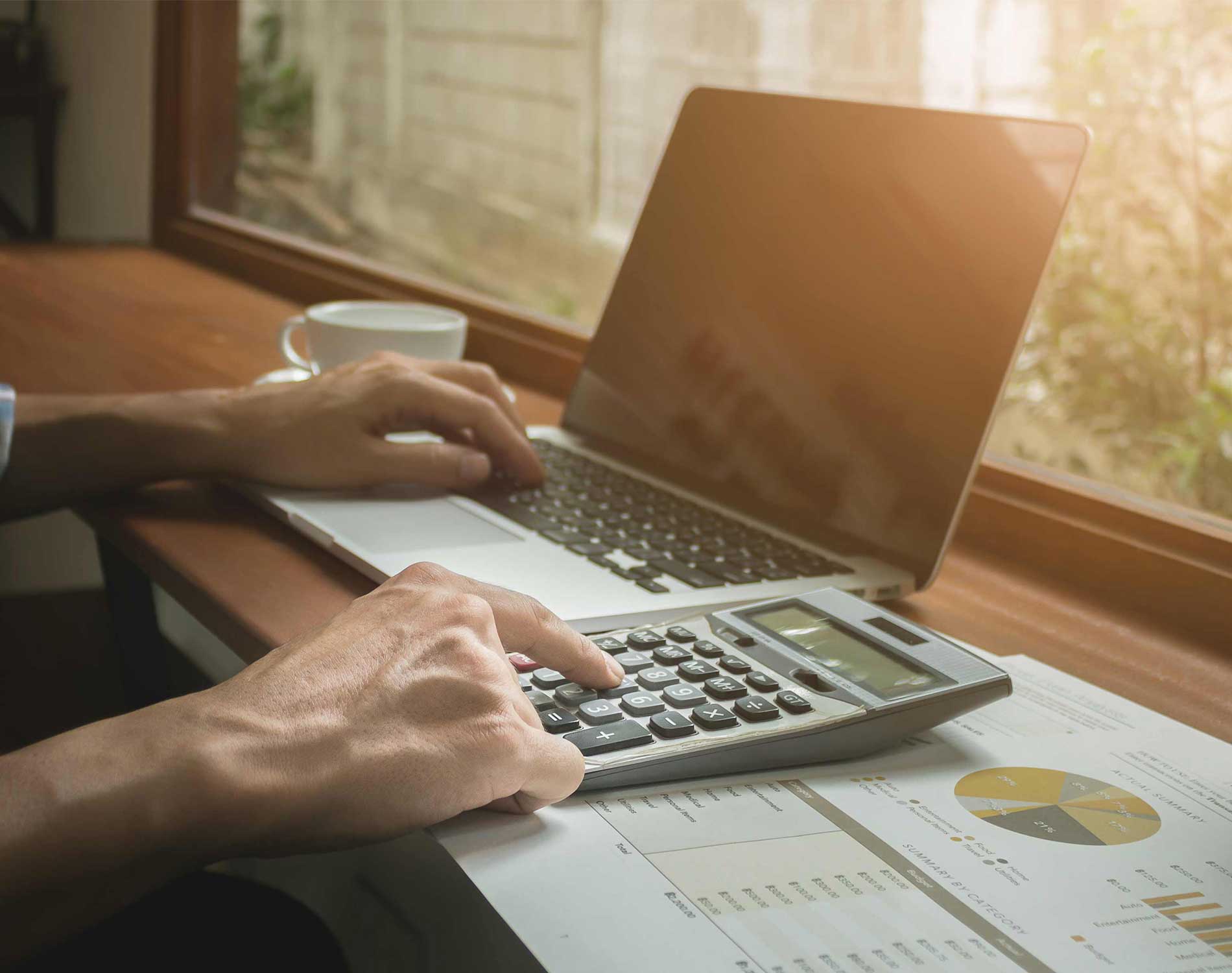 Calculator and laptop