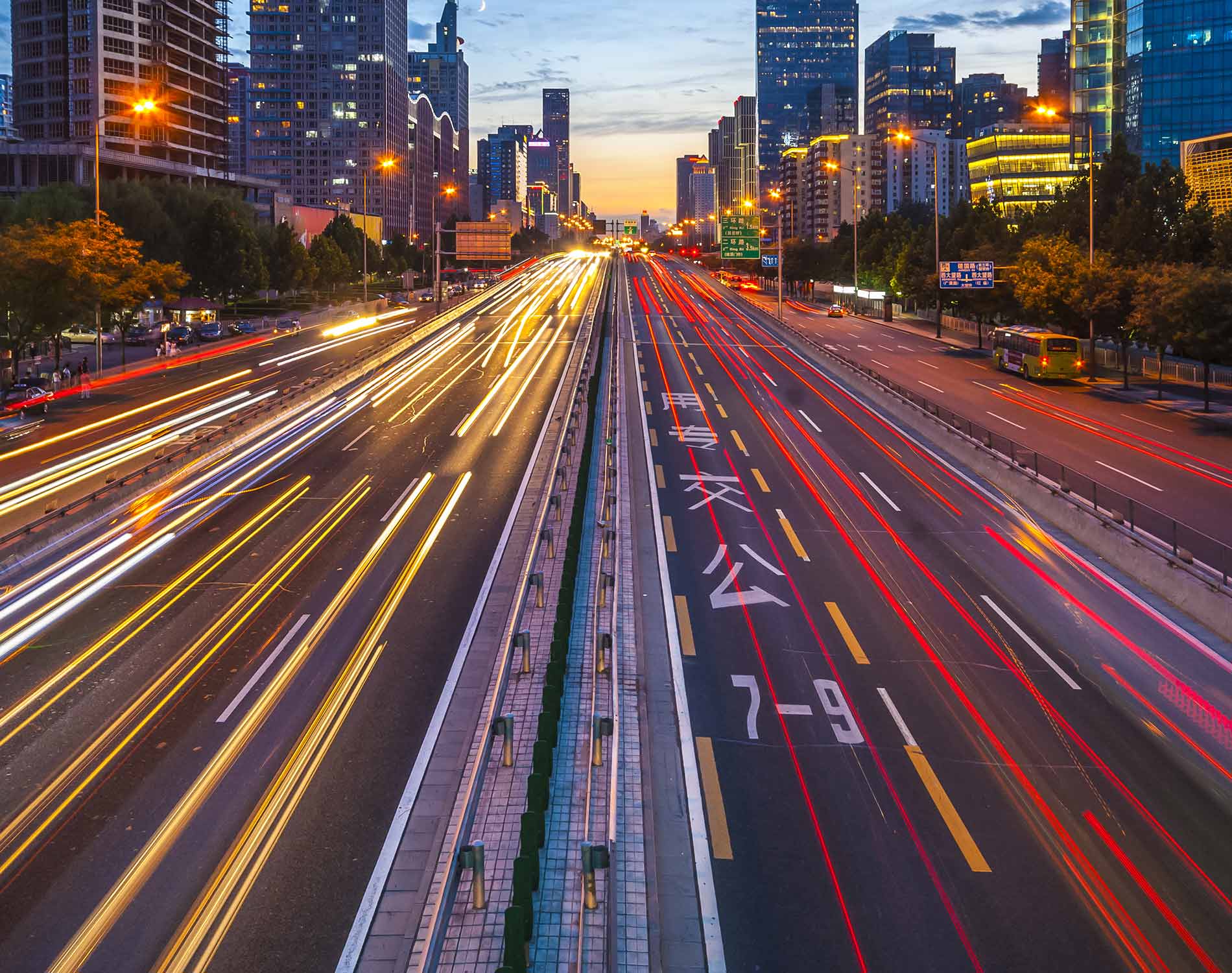 Urban highway traffic at night