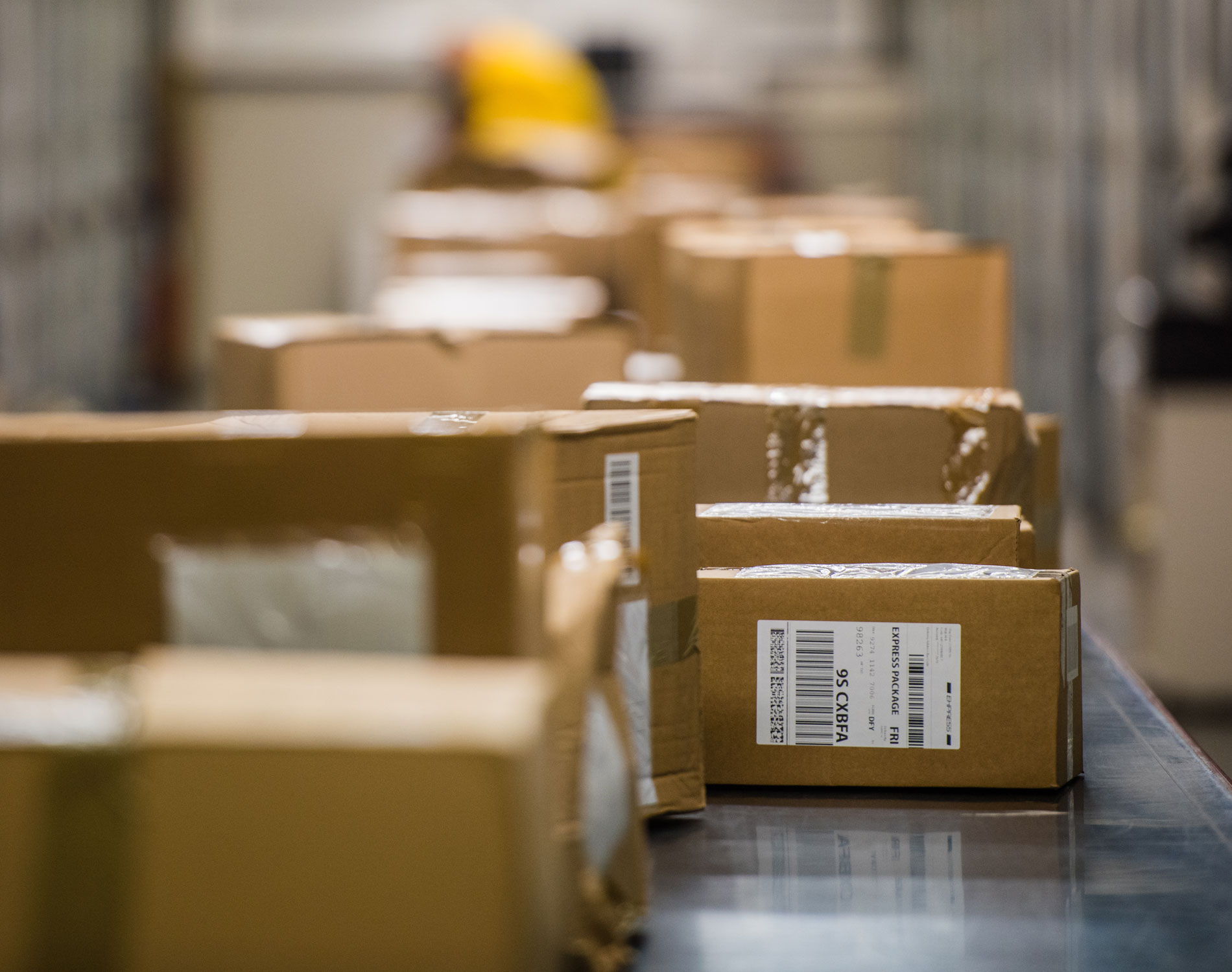 Boxes on conveyer belt