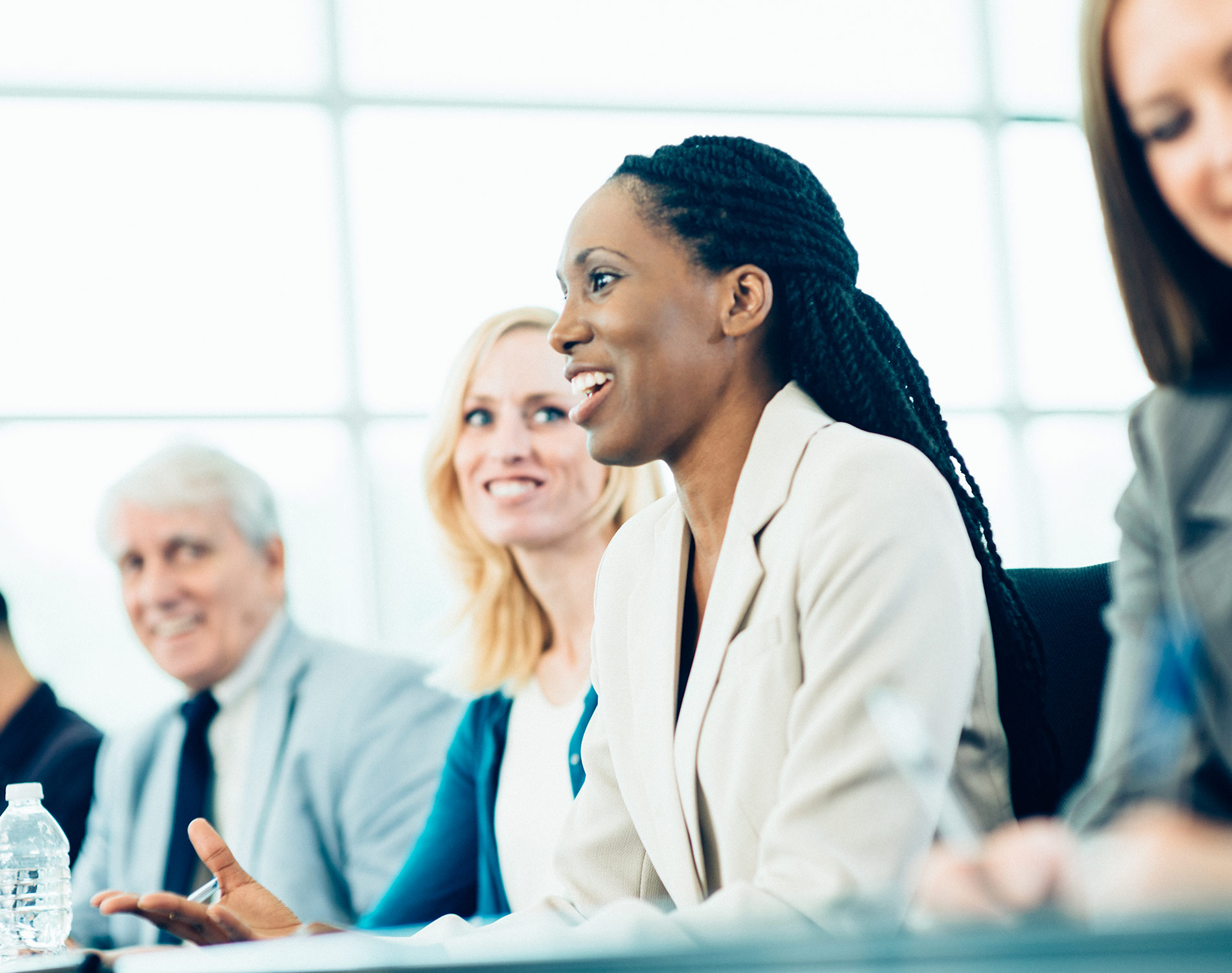 Woman talking and smiling