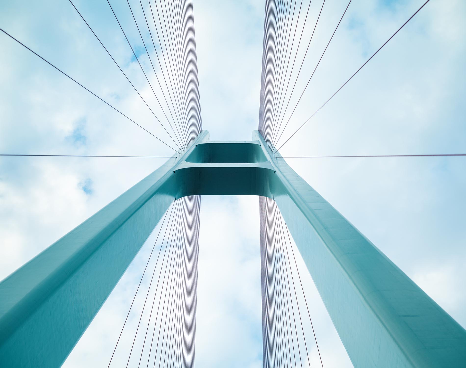 blue cable stayed bridge closeup