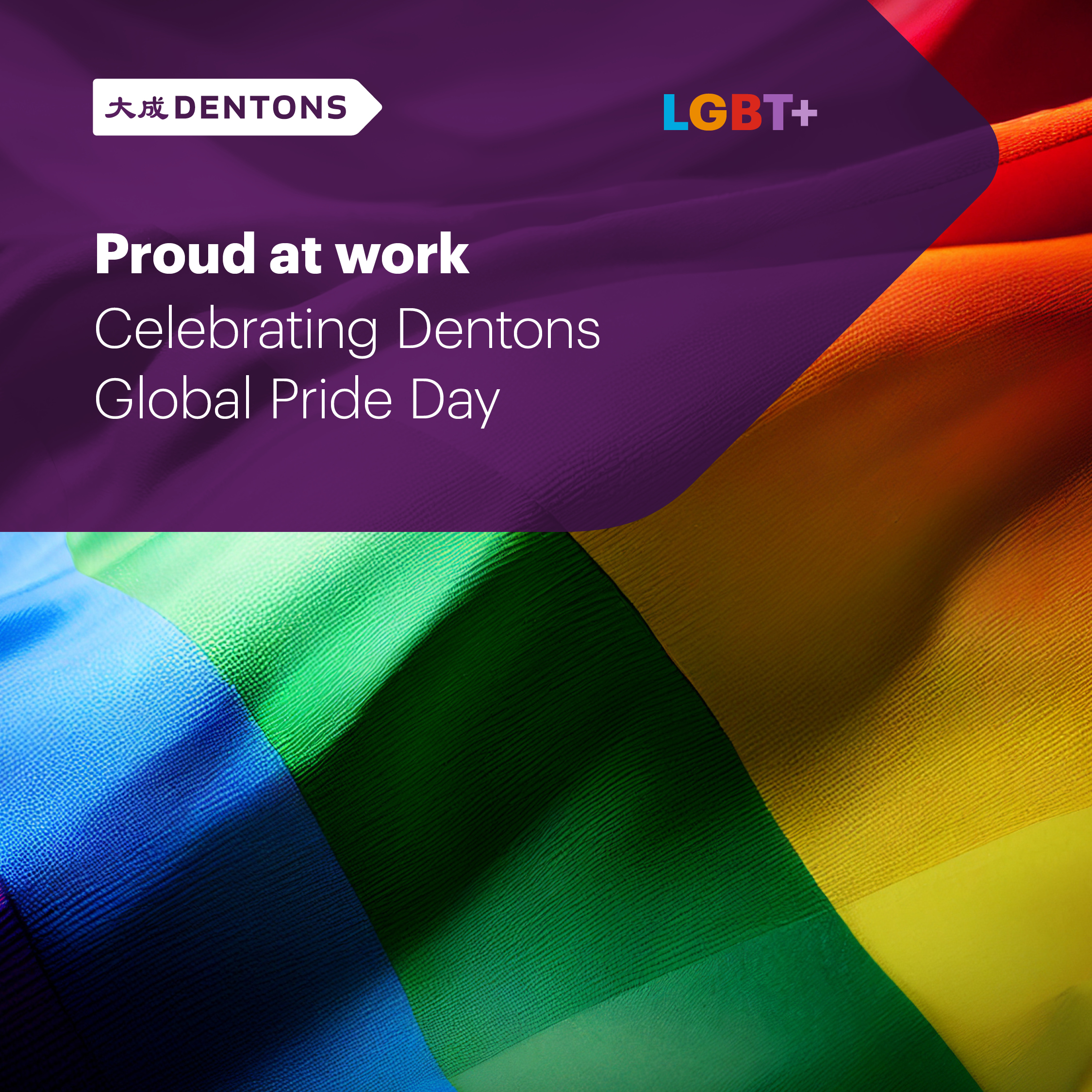 Dentons logo and LGBT flag banner
