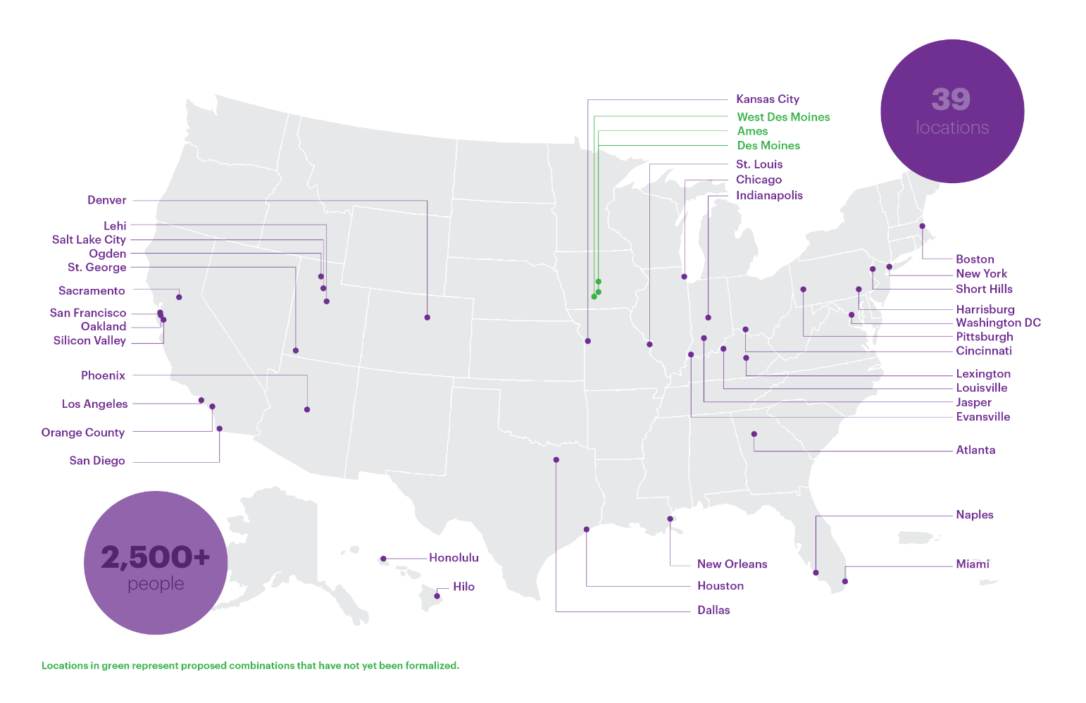 US Map of Dentons Locations