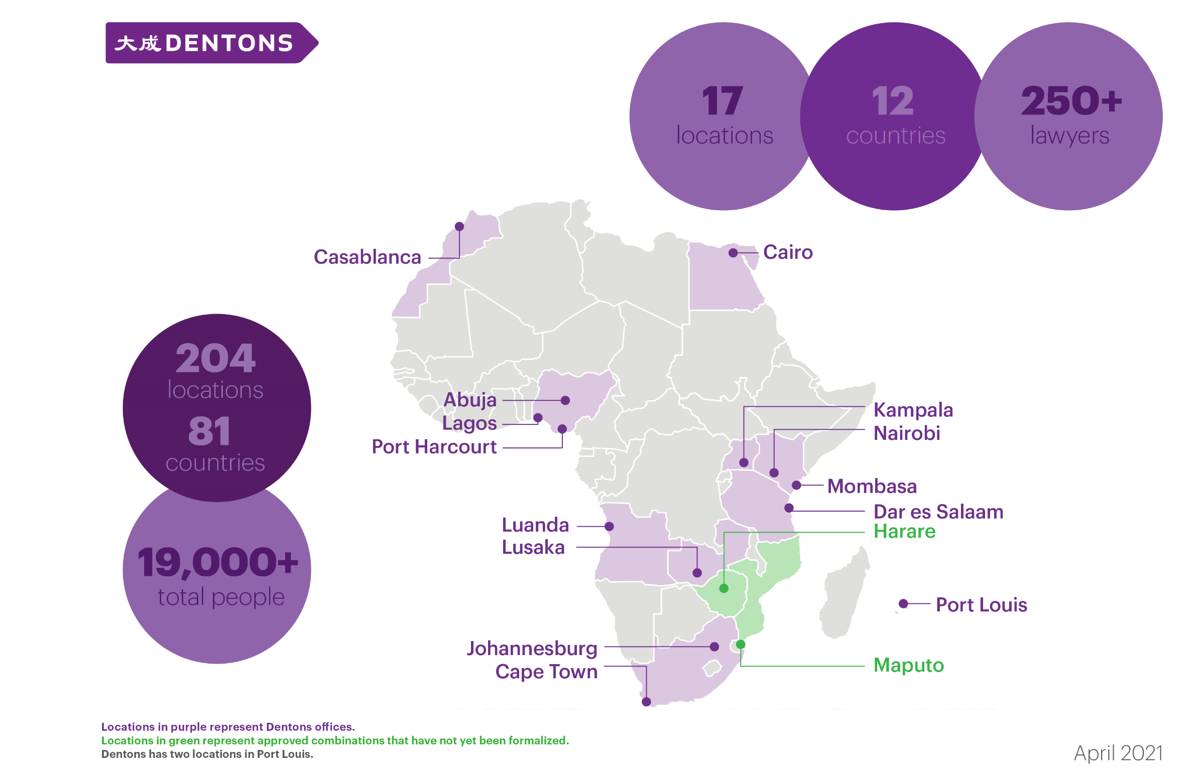 Dentons presence in Africa late April 2021
