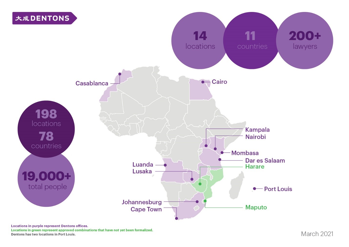 Dentons presence in Africa in March 2021