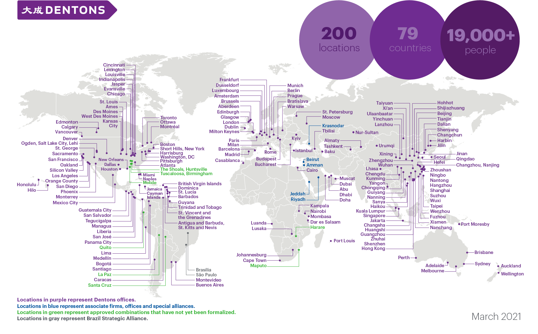 Dentons Global Presence Map March 2021