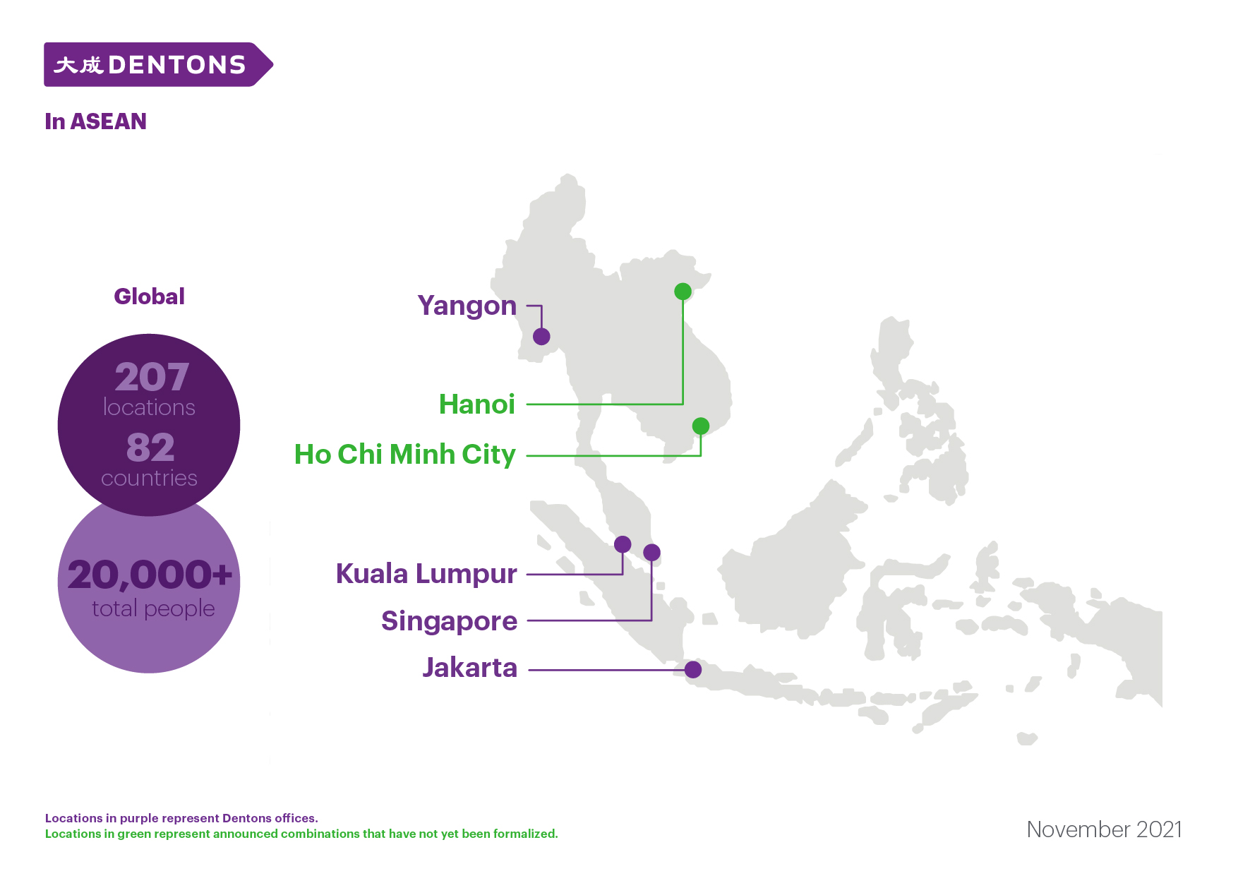 Dentons' presence in ASEAN November 2021