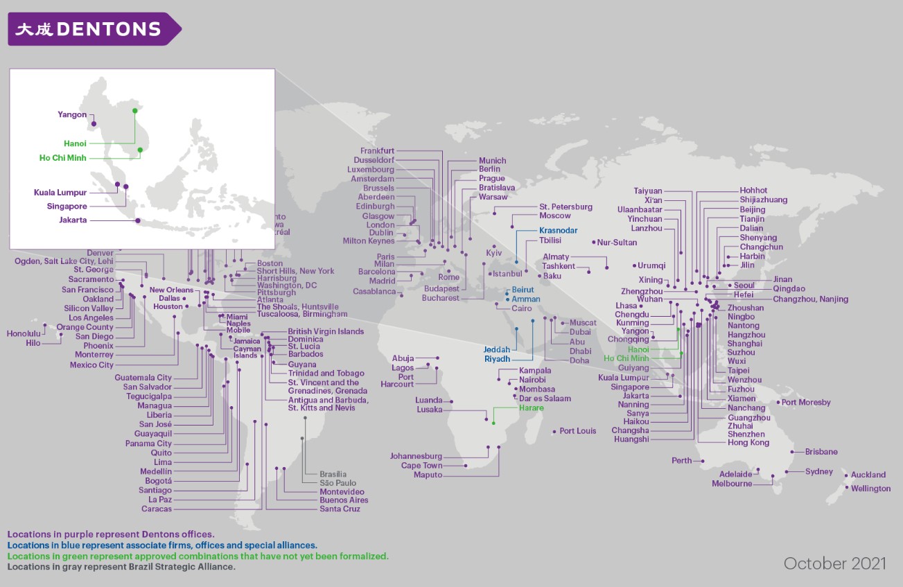 Dentons' global presence map October 2021