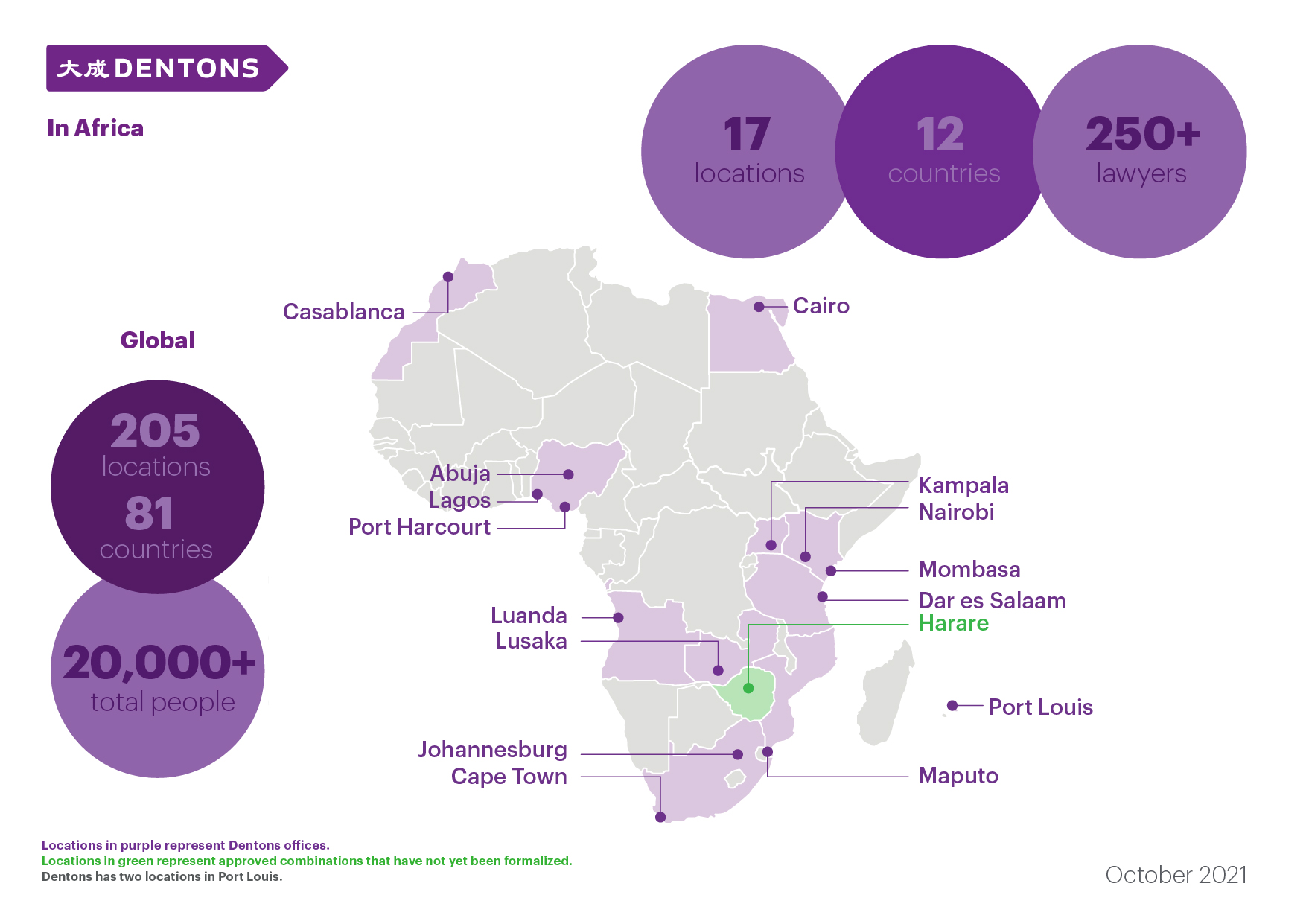 Dentons presence in Africa October 2021