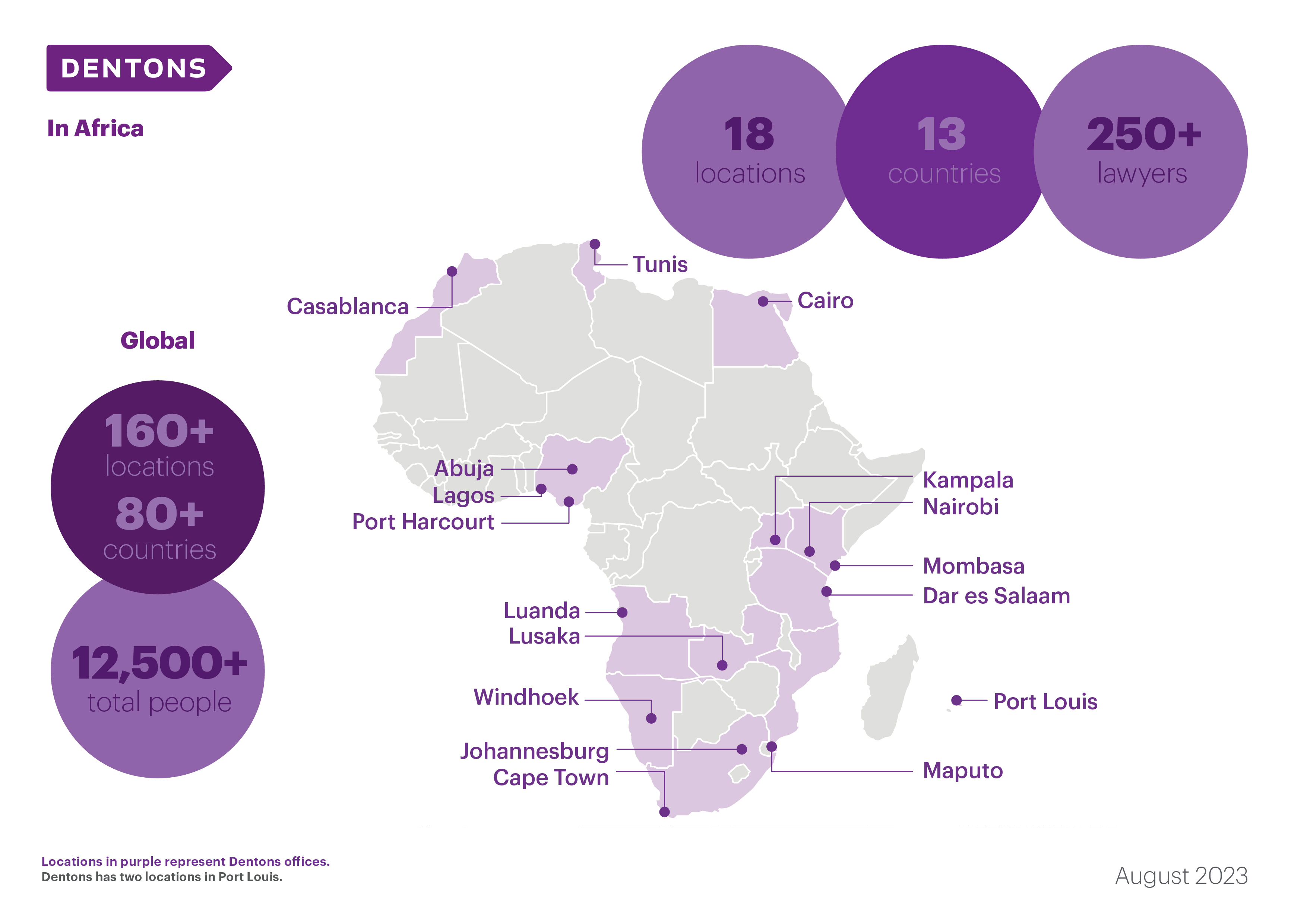 Map showing Dentons' presence in Africa