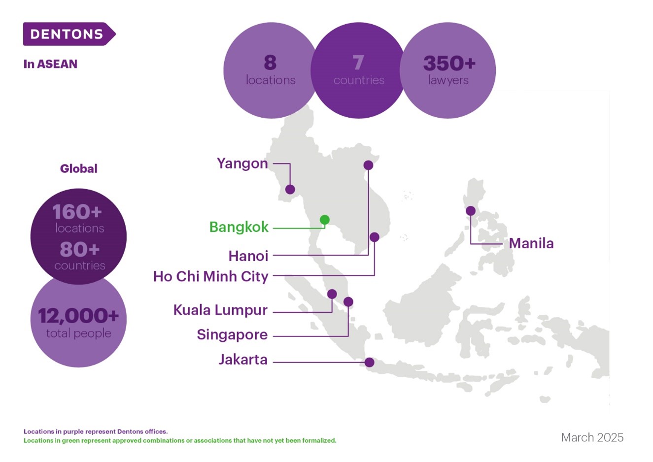 Dentons locations in ASEAN as of March 2025