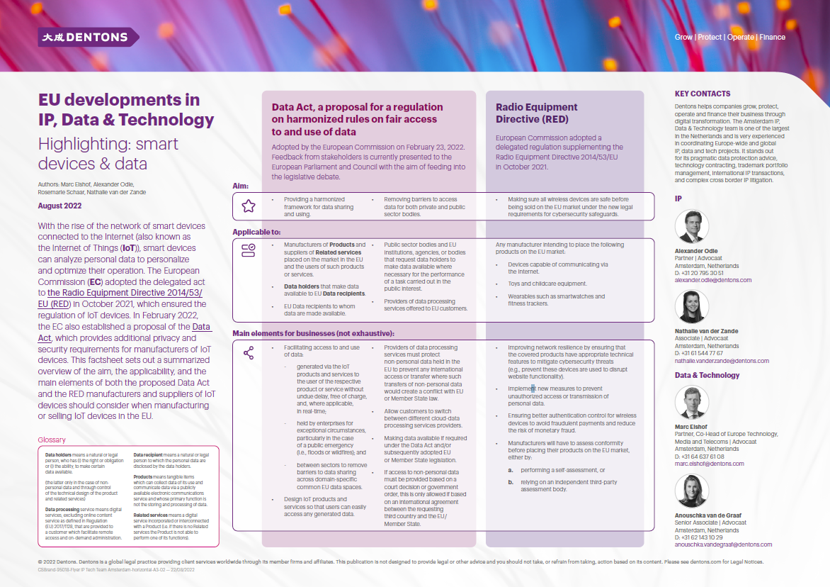 EU developments in IP, Data & Technology: smart devices and data