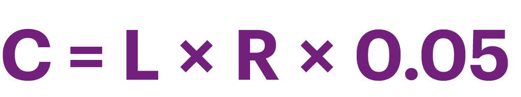 Formula described in the article: C = L x R x 0.05