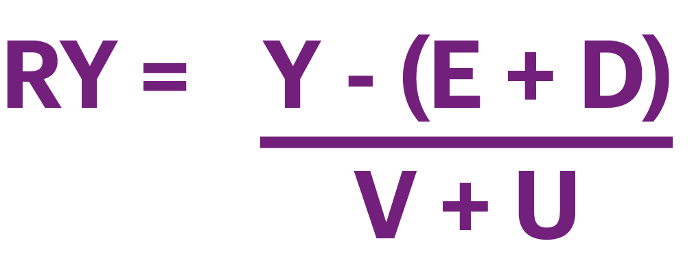 Second formula described in the article: RY = [Y - (E + D)] / (V + U)
