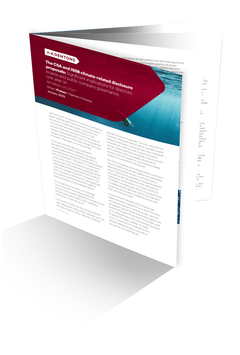 Picture of  the insight: The CSA and ISSB climate-related disclosure proposals: Significant implications for directors, boards and public company governance, one year on