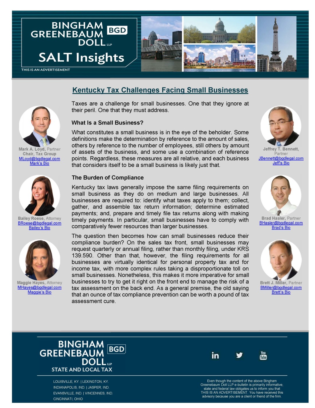 BGD SALT Insights Kentucky Tax Challenges Facing Small Businesses aug 8 2017