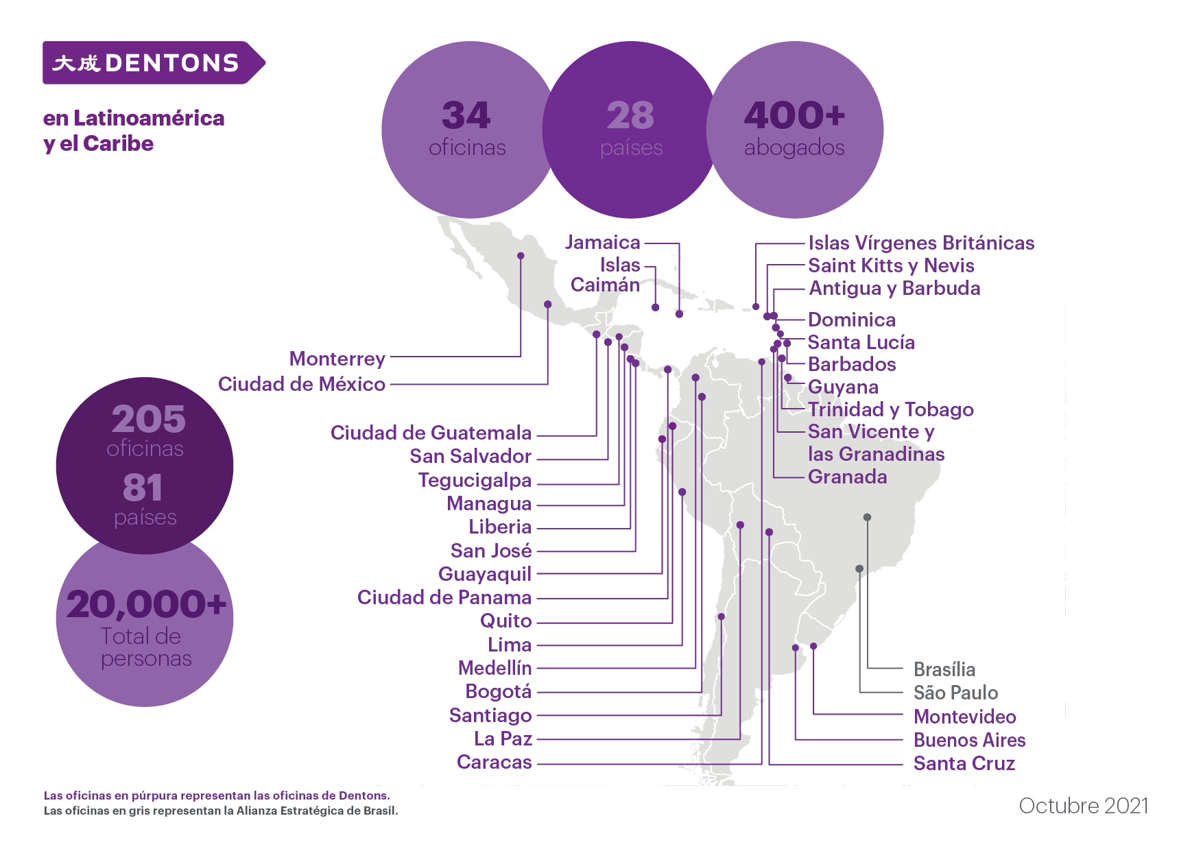 Dentons presence in Latin and South America October 2021