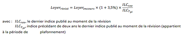 〖Loyer〗_révisé=〖Loyer〗_encours×(1+3,5%)×〖ILC〗_rev/〖ILC〗_(T_pl ) 