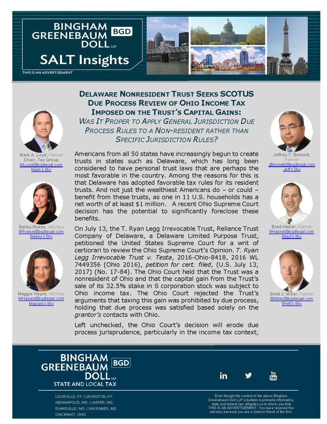 BGD SALT Insights  Delaware Nonresident Trust Seeks SCOTUS Due Process Review of Ohio Income Tax Imp